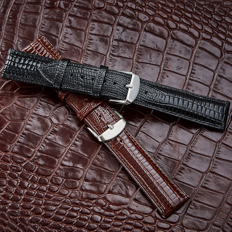 18mm 20mm 22mm 24mm Glossy Lizard Texture Leather Strap  Softness Men Women Universal Wrist Watch Band Belt