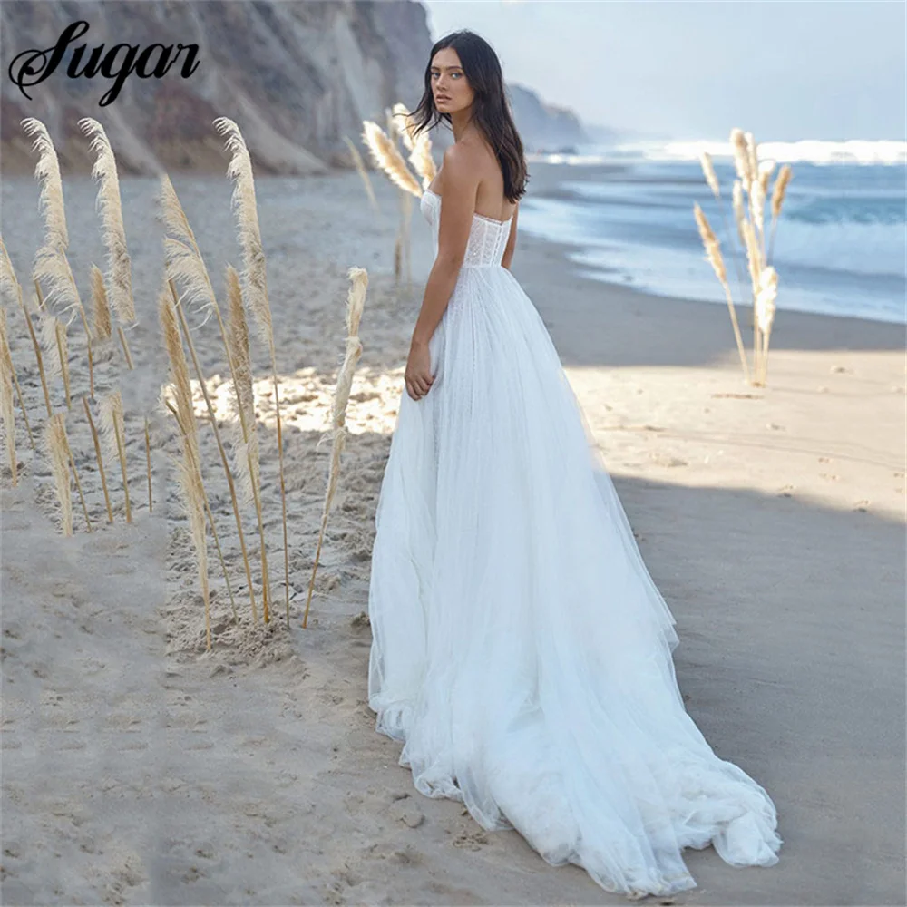 Vestido De novia De playa suave, manga desmontable, encantador escote en forma De corazón, vestidos De novia con abertura lateral alta