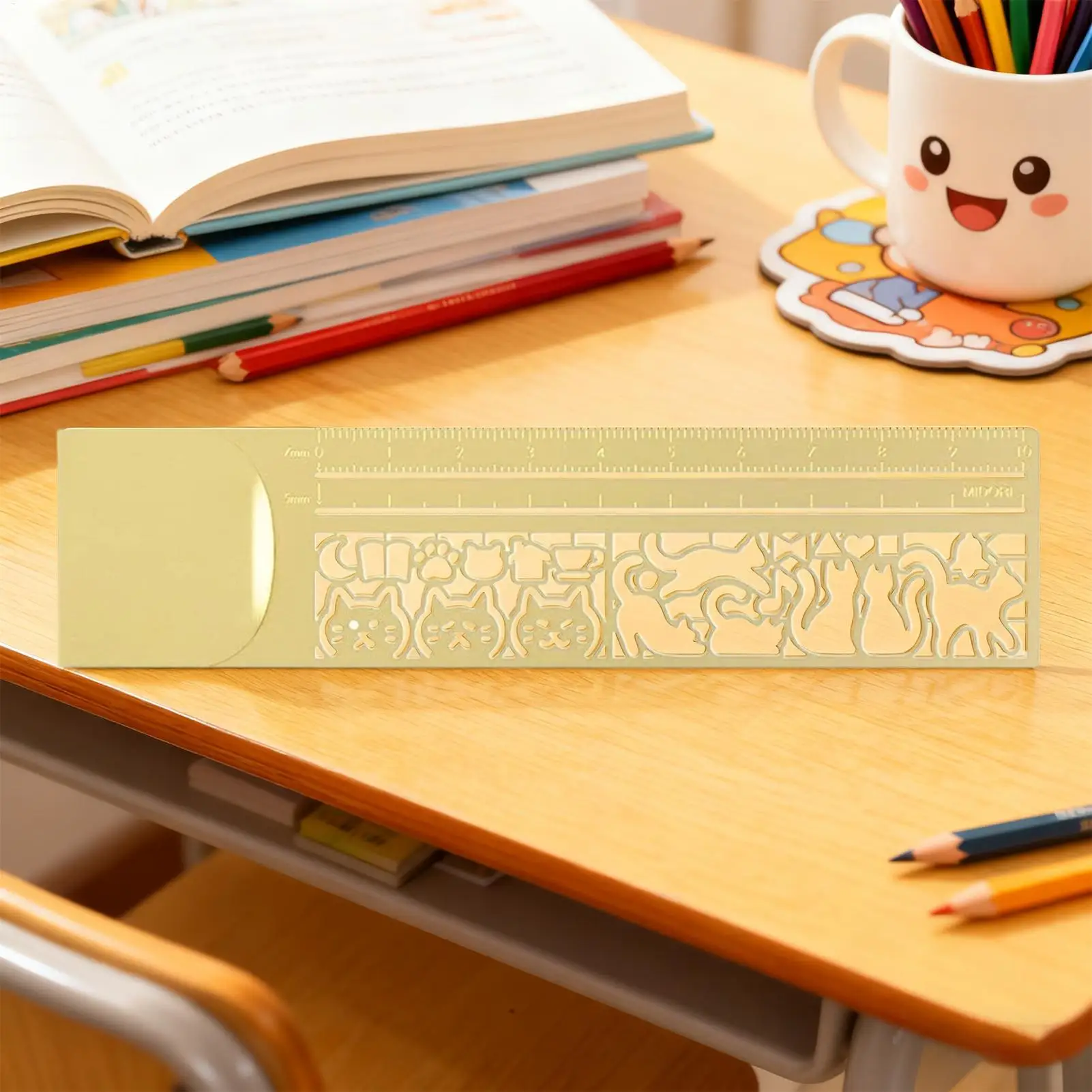 Cute Cat Bookmark Double-Sided Stencil Ruler for Diary/Planner/Notes, Creative Offices Supplies Stationery Gift