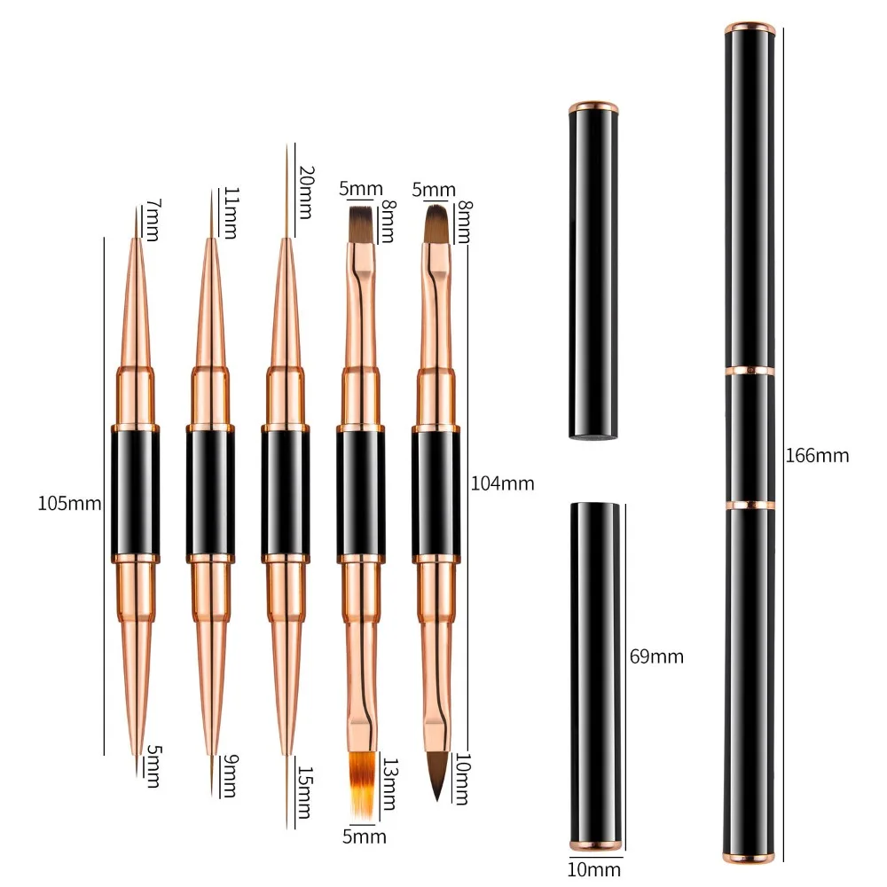 5 buah pena gambar lukisan bunga profesional kuas garis kuas kuku cat kuku Gel ujung ganda