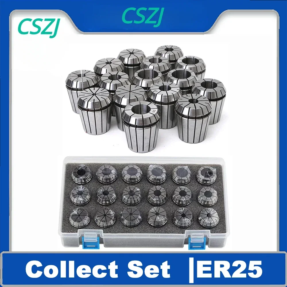 ER25 Set ER Spring Collet Chuck 0.015 0.008mm for CNC Milling Tool Holder Engraving Machine Lathe Milling ER Collet Set with Box