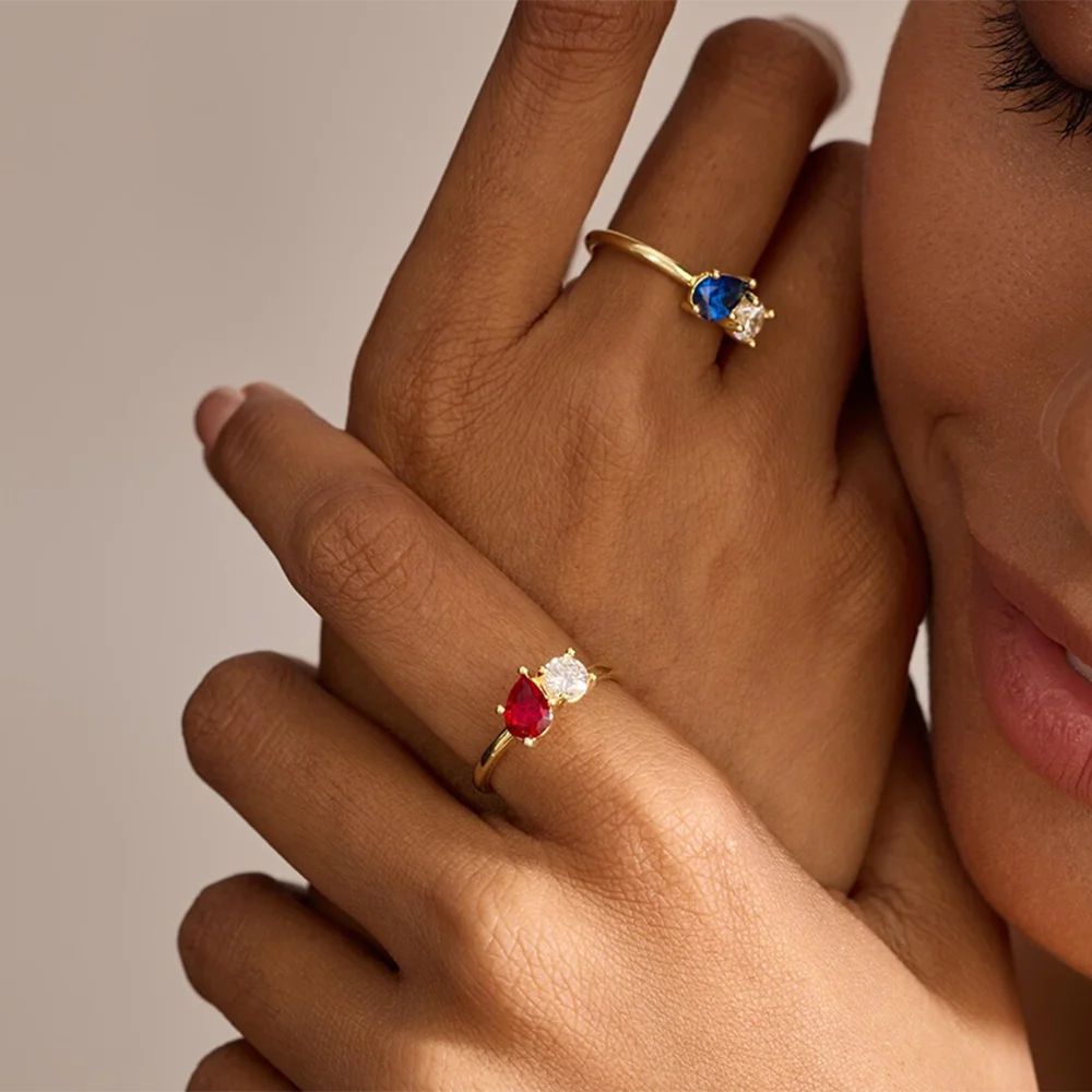 

Wedding Proposal Anniversary Custom Birthston Diamond Rings For Women Stainless Steel Gold Color Waterproof Jewelry Birth Gift