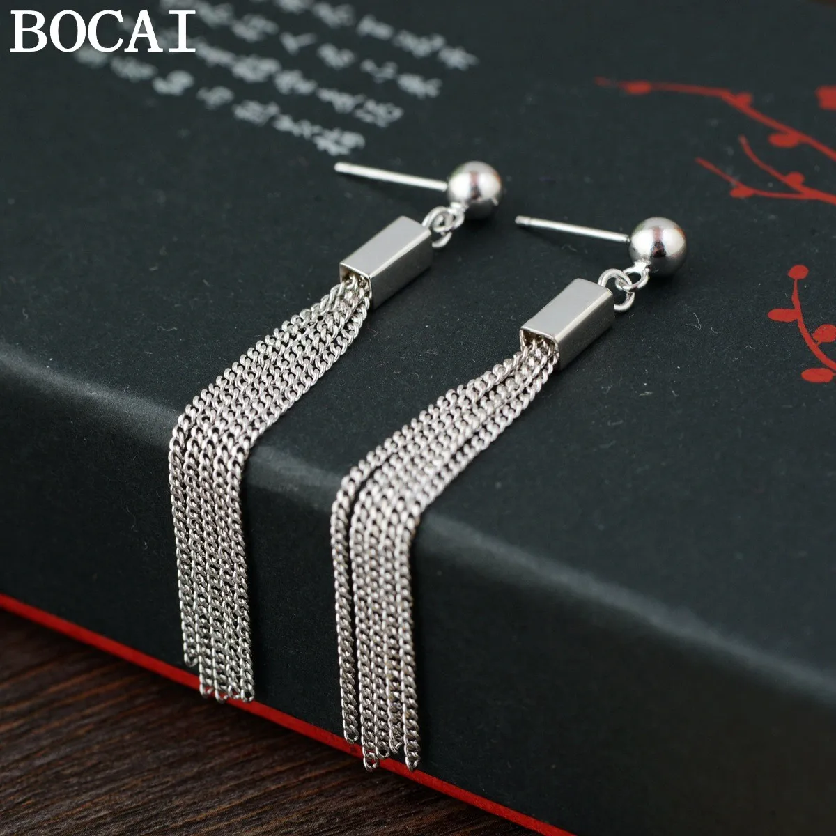 

Серьги BOCAI NEW S925 из серебра, ретро-стиль, минималистичные, с длинными кисточками, модные, женский подарок