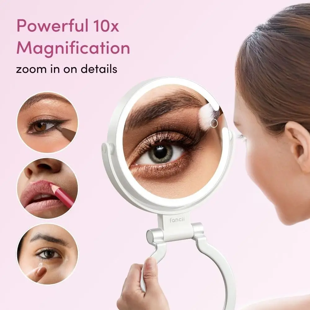 Miroir de maquillage double face éclairé par 9 LED, grossissement rechargeable 10x/1x, commande tactile, miroir de courtoisie portable avec 3 lumières