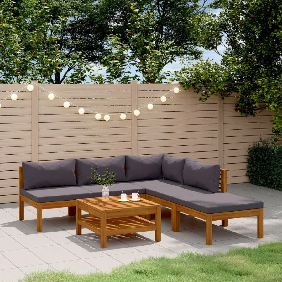 

6 Piece Patio Lounge Set with Cushion Solid Acacia Wood
