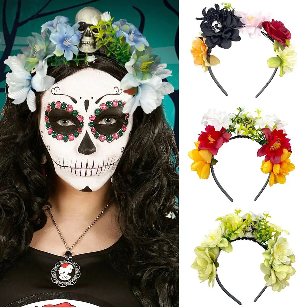 زي الحفلات التنكرية المكسيكية على شكل زهرة الورد على شكل تاج أغطية الرأس دعائم صور لليوم الموتى #4