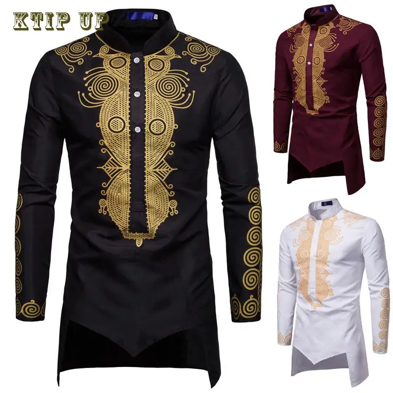 

African Tribal Dashiki Longline Shirt Brand New Slim Long Sleeve Mandarin Collar Dress Shirt Men Islamic Clothing Camisa Muslim