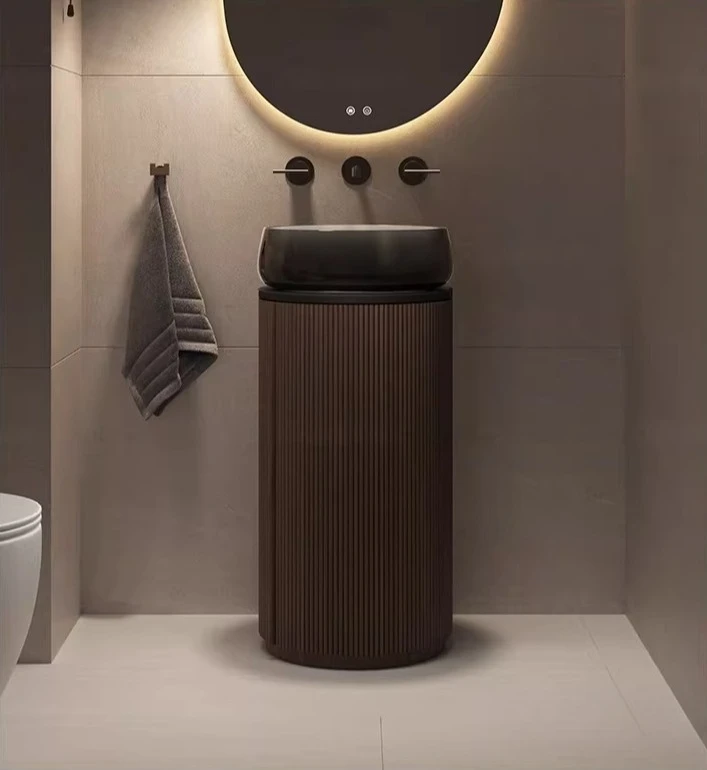 Round artificial stone transparent column basin Hotel home bathroom integrated independent floor sink basin