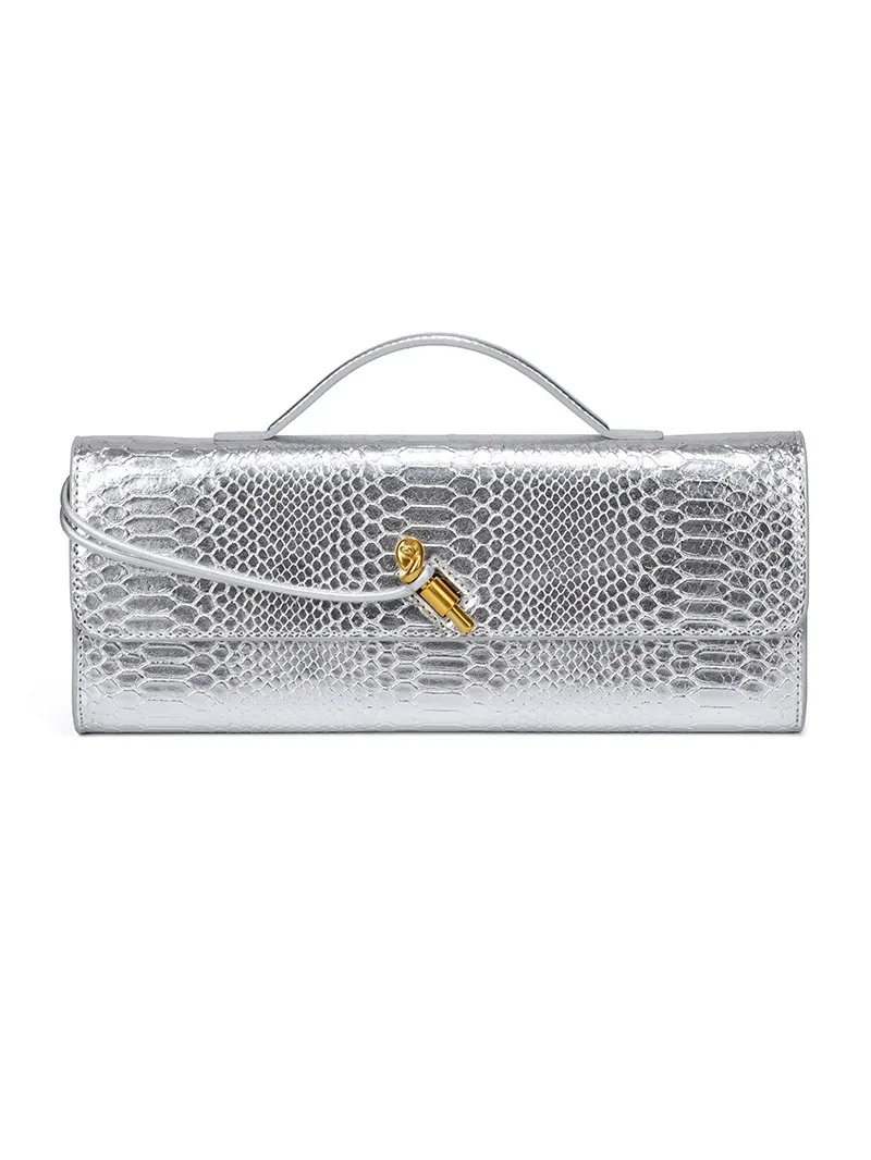 

2025 New Snake Skin Alligator Pattern Women's Clutch Dinner Bag Retro French Bread Bag oulder Crossbody Bag for Casual Use