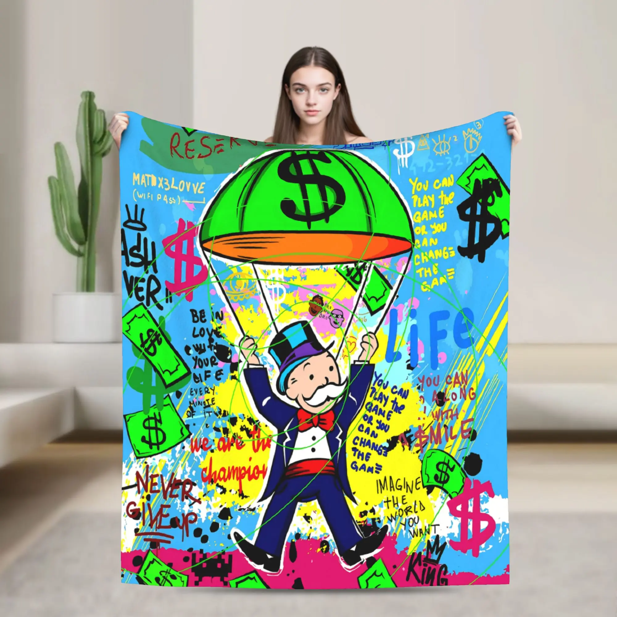 Monopolys Money Dance Flannel Blankets  Warm Bedding Throws for Outdoor Travel Graphic Bedspread Sofa Bed Cover
