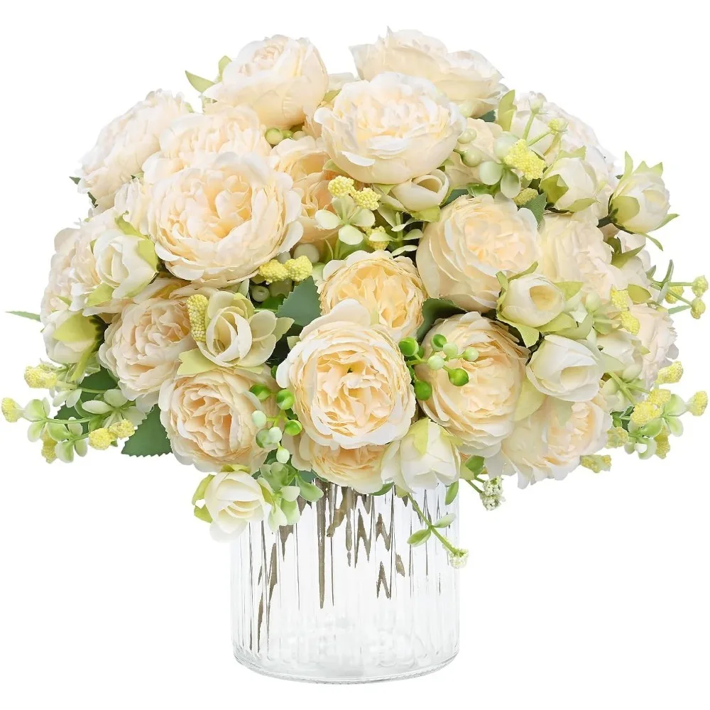 

4 Packs Peonies Artificial Flowers, Champagne Artificial Peonies, Silk Peonies Flowers Fake Peonies Artificial Flowers Peonies