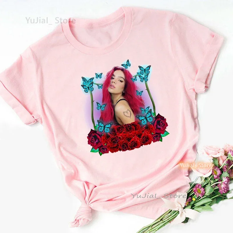 

Karol G Bichota Red Rose Butterfly Tshirt Girls Summer Fashion Tops Tee Shirt Femme Casual Pink T Shirt Femme Harajuku Shirt