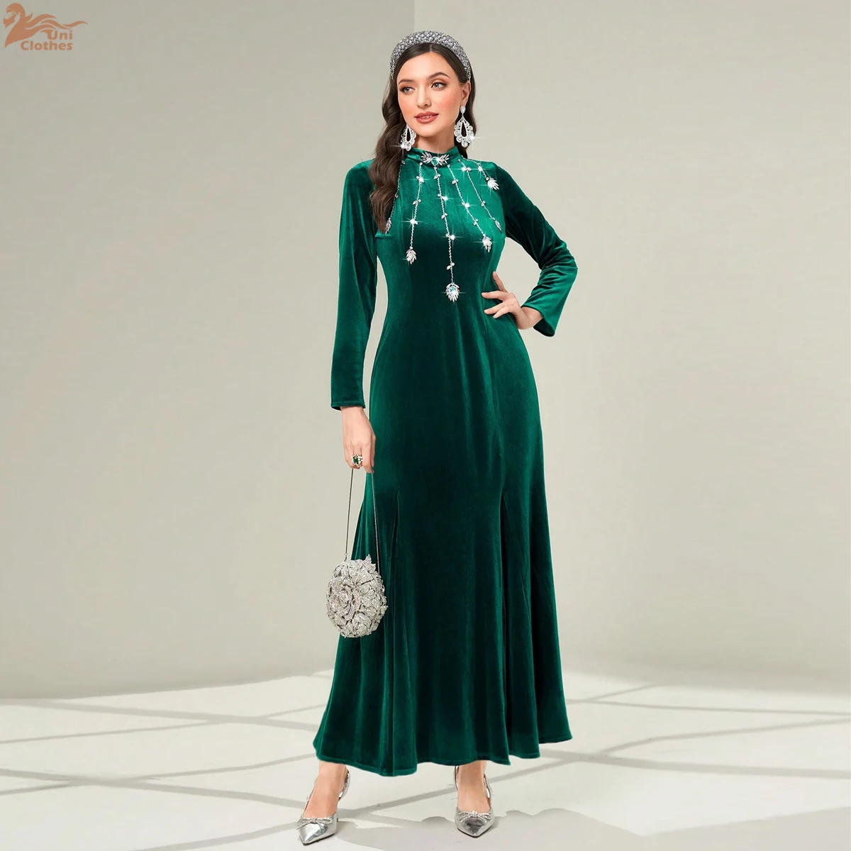 

Униформа, осень-зима, новая золотая бархатная Абая со стразами, модное платье-труба, однотонный кафтан 2025