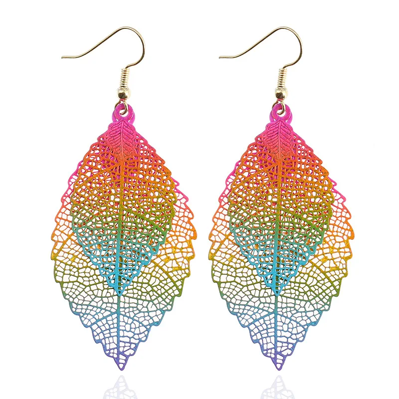 Colorful Leaf Drop Dangle Earrings For women Boho Long Vintage Hollow Earings Fashion Jewelry Pendientes Moda Para Las Mujeres