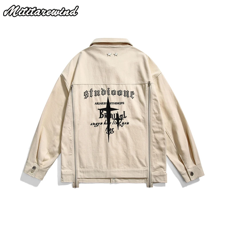 

American High Street Design Niche Chic Print Couple Coats Loose Hip Hop Zipper Casual Oversize Youth Moto&Biker Y2k Jackets