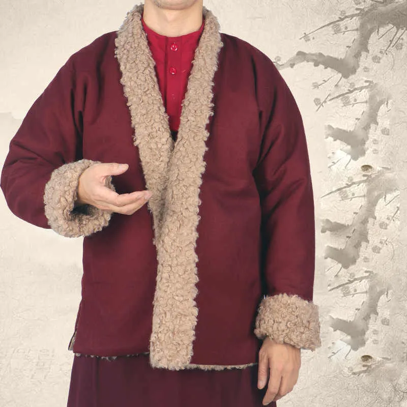 Tibet Lama Warm Dongbo Clothing Sheep Curly Wool Iron Hemp Cashmere Coat Lhasa Cold proof Monk Wind proof Tops Overcoat