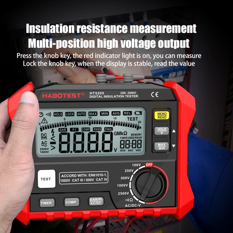 HT5203&HT5205 large LCD Digital Resistance Meter RCD/Loop Tester 0-100GΩ DC 1000V AC 750V Leakage Switch Tester