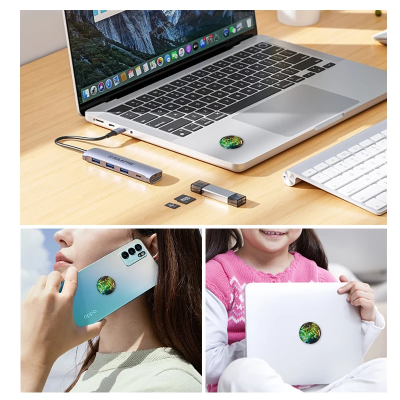 4pcs circular green shielding 5G EMF protective stickers, suitable for mobile phones, computers, tablets, and radiation