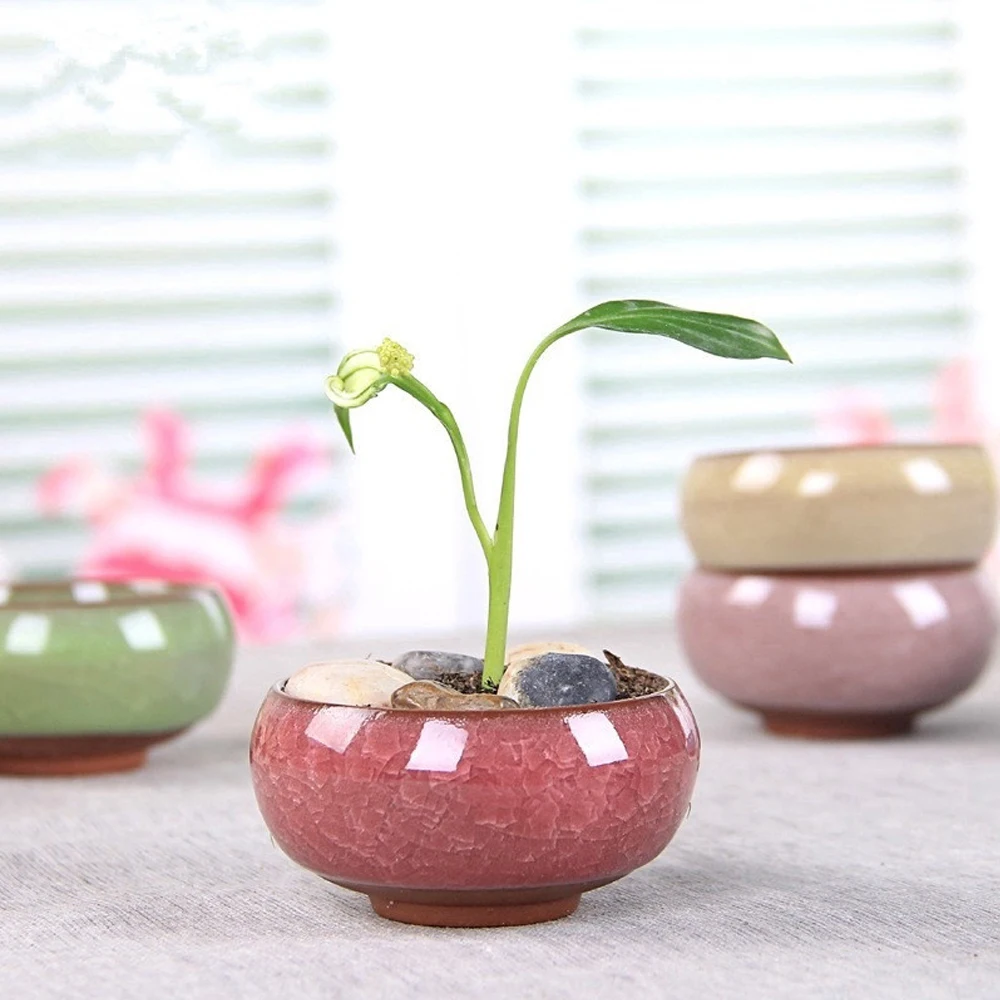 Mini Glazed Ceramic Flowerpot, Varanda interior vaso de plantio de flores suculentas, Garden Yard, Living Room, Desktop Decoration, 3x6cm