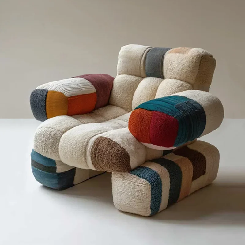 Nordic style solid wood casual sofa chair small apartment modern patchwork living room bedroom fabric upholstered chair