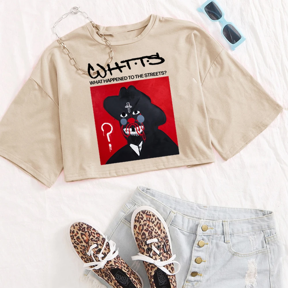 21 وحشية ما حدث إلى الشوارع قميص المرأة س الرقبة قصيرة الأكمام المحاصيل قمم تي شيرت