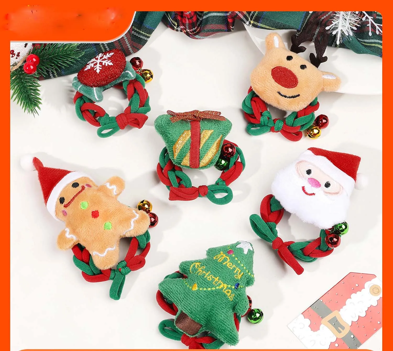 Christmas Cartoon Bell Hair Tie Cute Elk Gingerbread Men Candy Braided Headband High Elastic Hair Accessory for Women Headwear