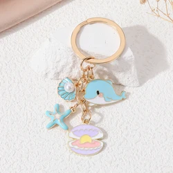 Lovely Starfish Shell Preal Keychains Whale Cute Ocean Animals Key Rings For Women Girls Friendship Gift Handmade DIY Jewelry