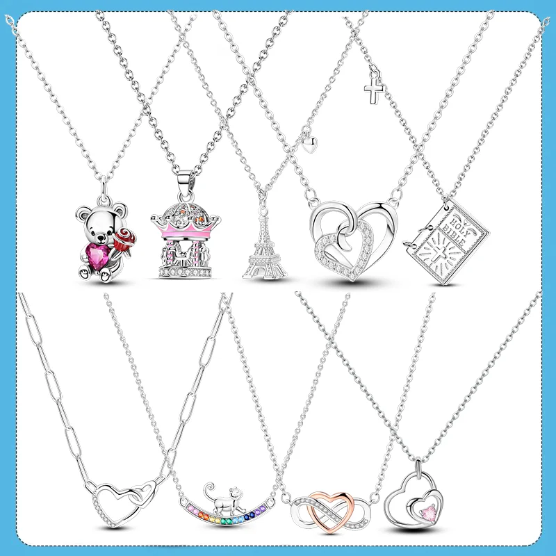 Neue Halskette aus 925er-Sterlingsilber, Original-Zirkon, Herz, Schmetterling, Sonnenblume, Anhänger, Halskette für Frauen, Geschenk, Party-Schmuck – Detail 1
