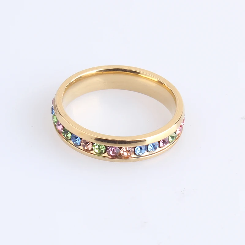 4mm gold and silver color single row multicolour crystal 316L Stainless Steel finger rings for men women wholesale