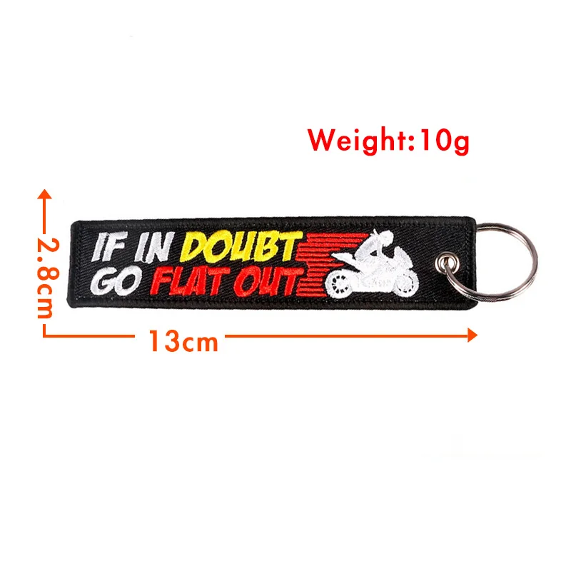 Both Sides Embroidery If In Doubt Go Flat Out Motorcycle Tag Keychain Bag Pendant