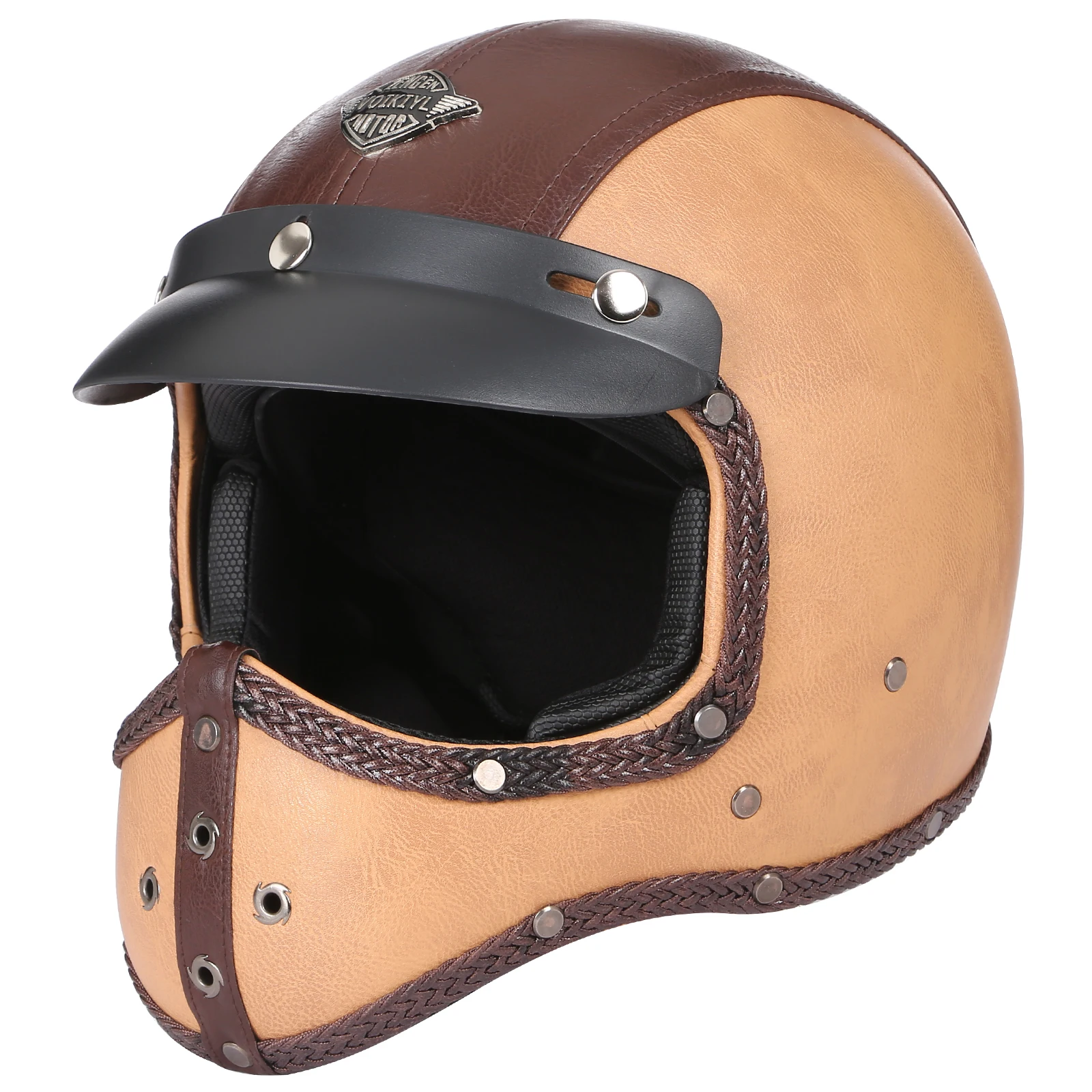 Pu Leather Vintage Open Face Helmet Removable and Washable Lining Safety and Comfort Casque Moto Dot Approved Cafe Racer Helmet