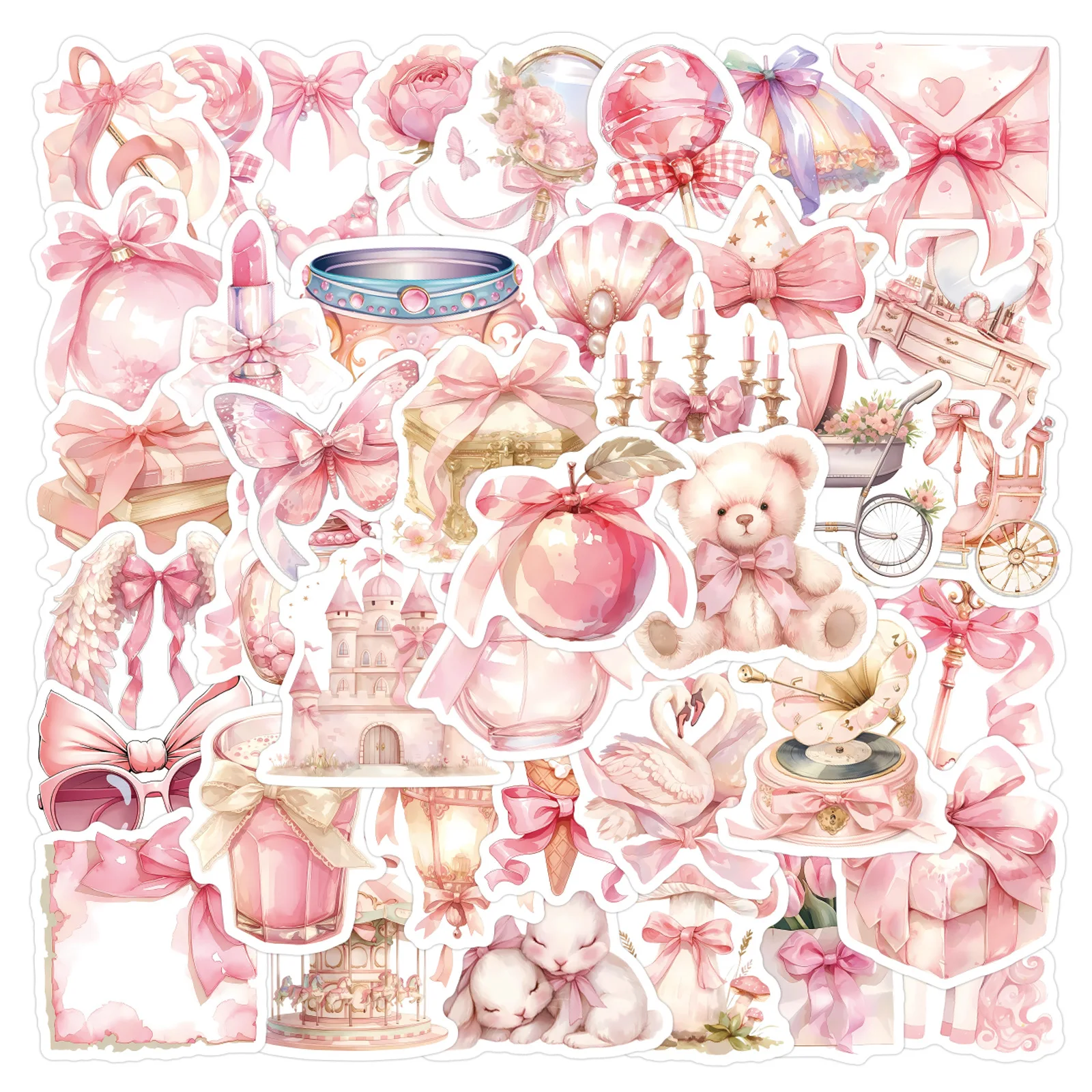 

60PCS Pink Item Series Cute Cartoon Style Girl Heart Decoration Laptop Suitcase Guitar iPad Waterproof Sticker Kids Toy