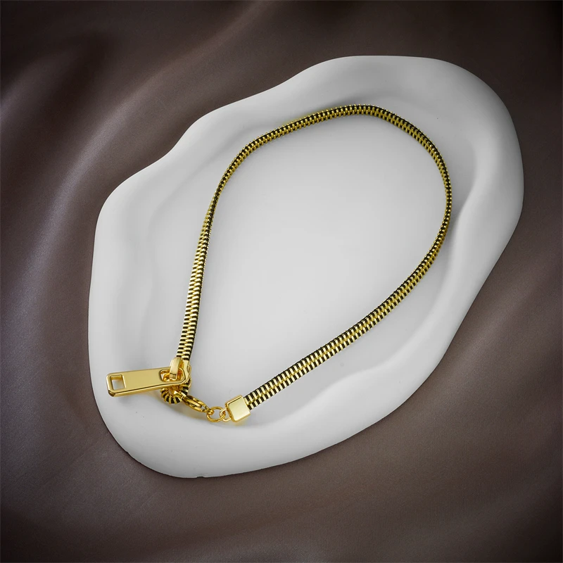 LAMENGLY 316L Stainless Steel Statement Zipper Choker Necklace For Women New Design Girls Clavicle Chain Jewelry Gifts Bijoux