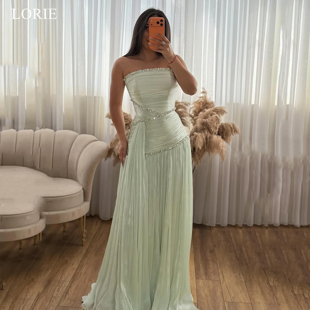 LORIE Elegantes Abendkleid mit Perlenstickerei, plissiert, trägerlos, tailliert, Ballkleid, ärmellos, drapiert, A-Linie, Partykleid, maßgeschneidert