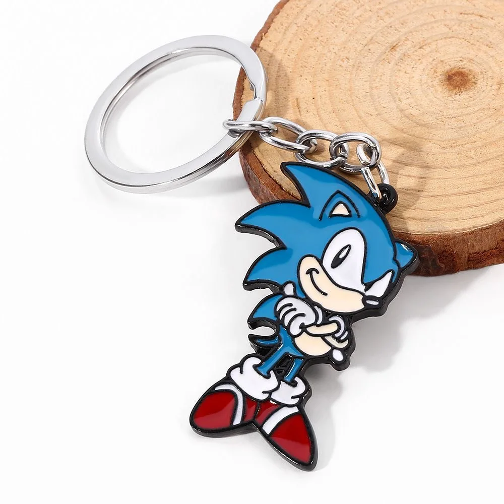 Sonic Cartoon Enamel Bag Charm, Cute Blue Hedgehog Metal Keychain Pendant for Backpack Handbag Decor Ornament