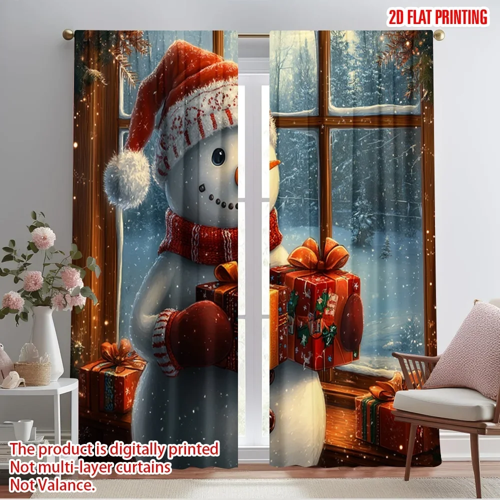 2pcs,2D plane printing Minimalist Curtains Cute Snowman Christmas Gifts_h (3) Versatile Polyester Fabric (without rod) Versatile