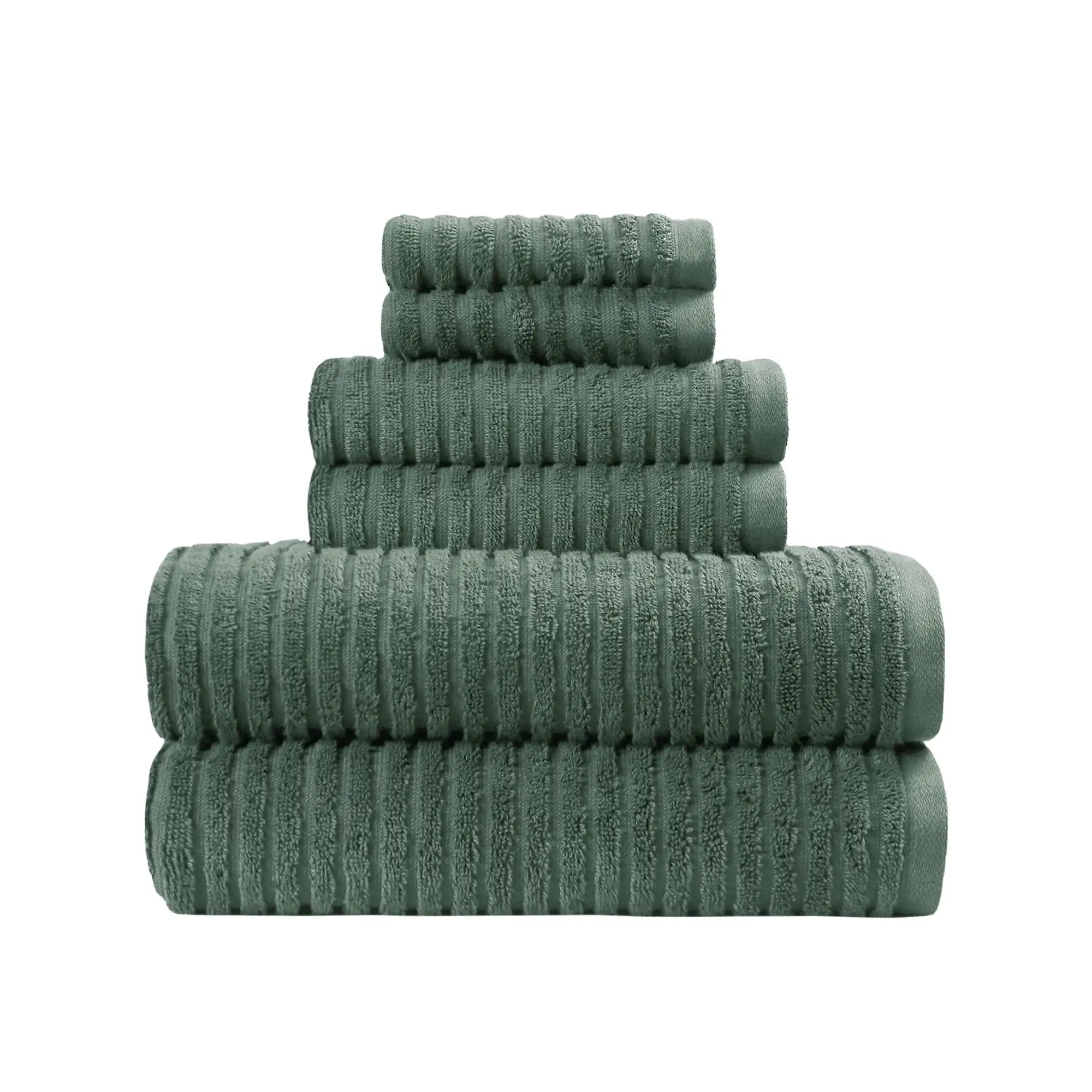 6 Piece Bath Towel Set, Green Ash Textured Stripe