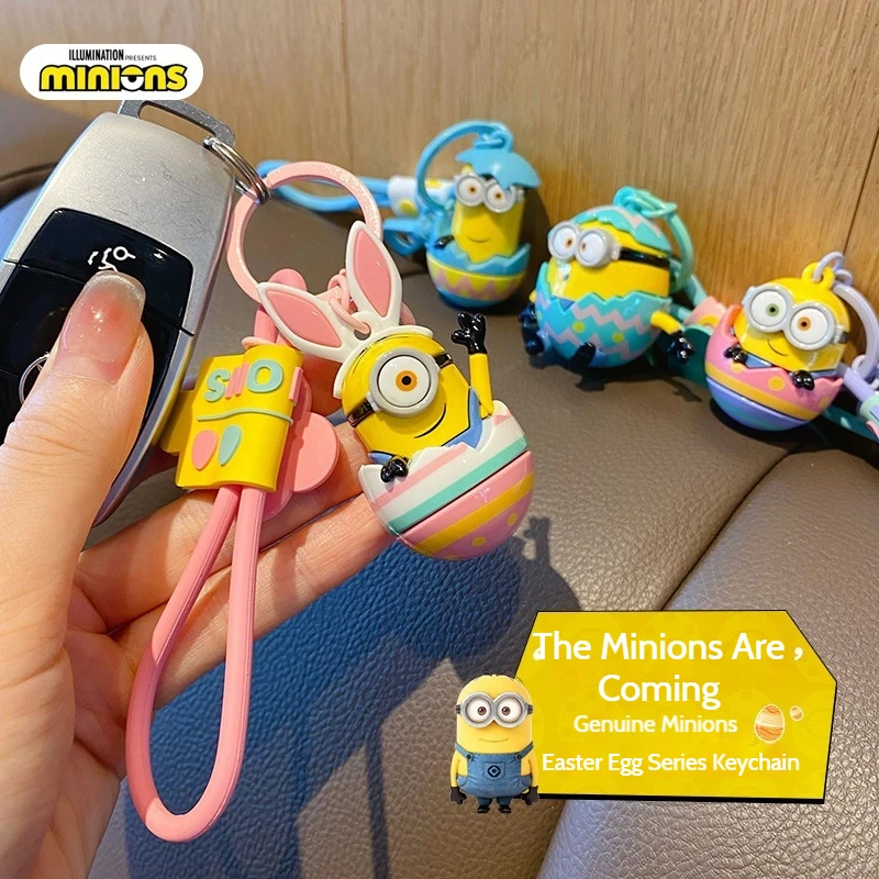 Authentic Cartoon Minions Kevin Bob Keychain Cute Creative Egg Series Exquisite Doll Car Key Bag Pendant Children Birthday Gift