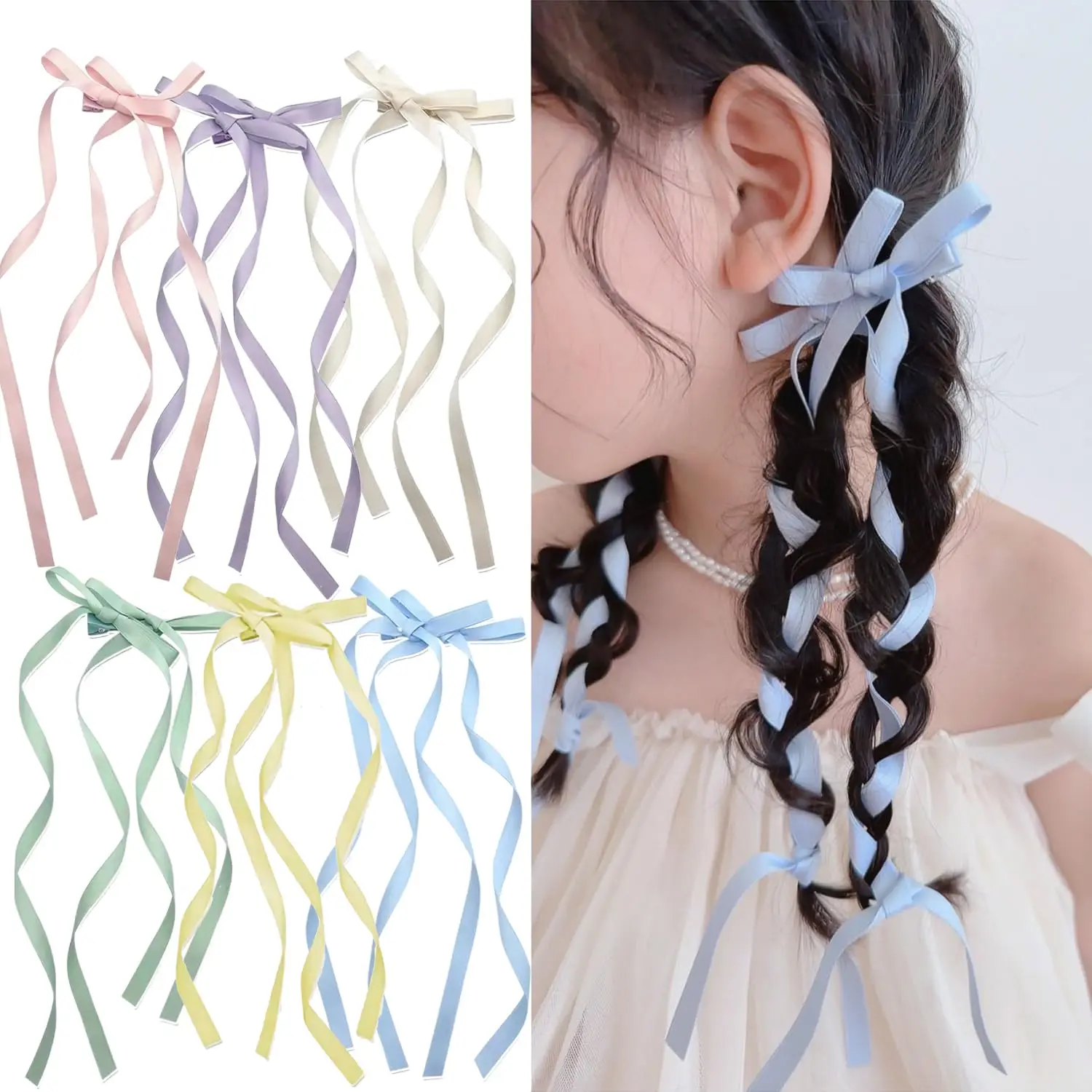 Sweet Ribbon Long Bow Hair Claw Clip for Women Girls Kawaii Child Ballet Hairpin Headband Gift Party Holiday Hair Accessories