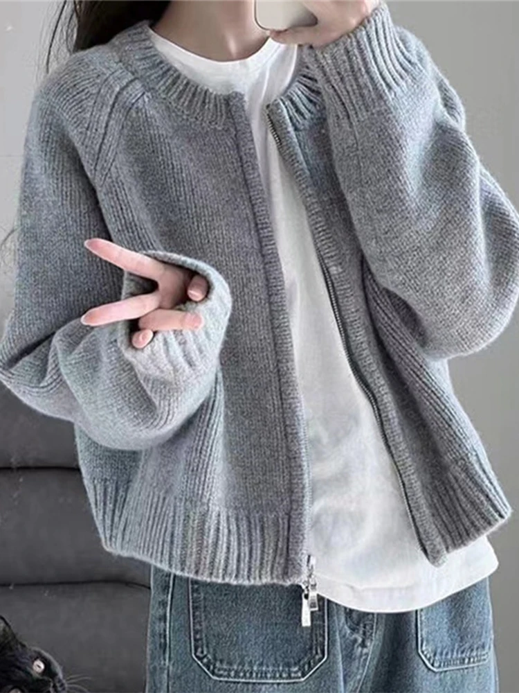 Autumn Winter Cardigan Women Korean Fashion Short Sweater Female Sweet Long Sleeve Knitted Coat Lady Chic Loose Zipper Cardigans