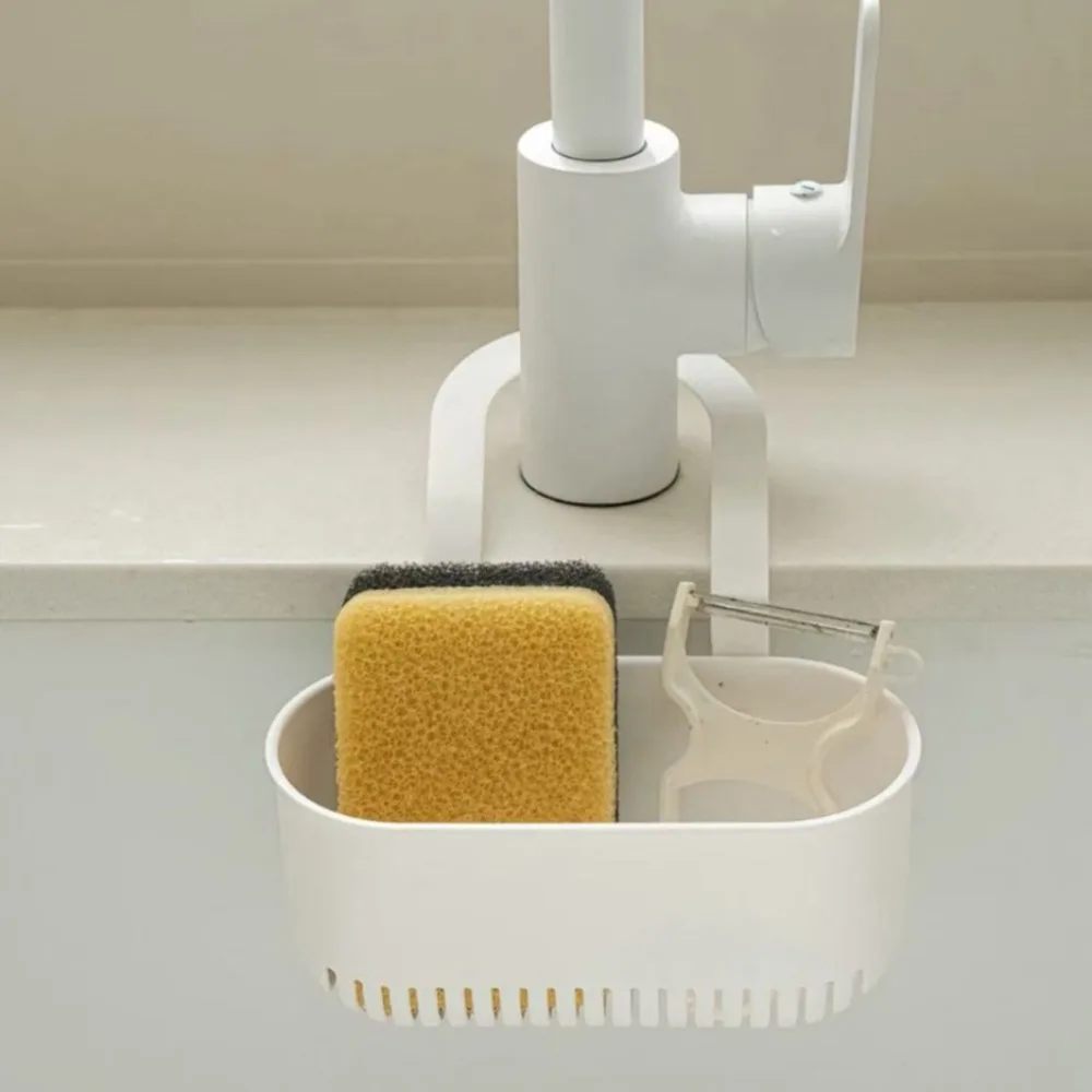 Space Saving Kitchen Faucet Drainage Basket Compact Plastic Sink Drain Rack Dual-Use Sponge Holder Kitchen Sink