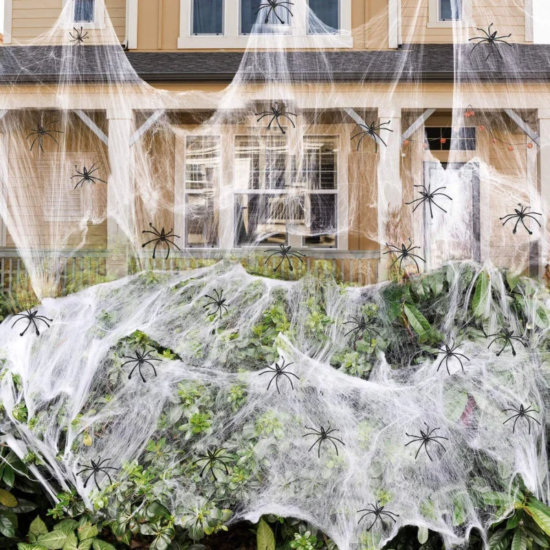 Cross-Border Halloween Decoration Spider Web Indoor Outdoor Holiday Party Decoration900 sqftSpider Web Fake Spider