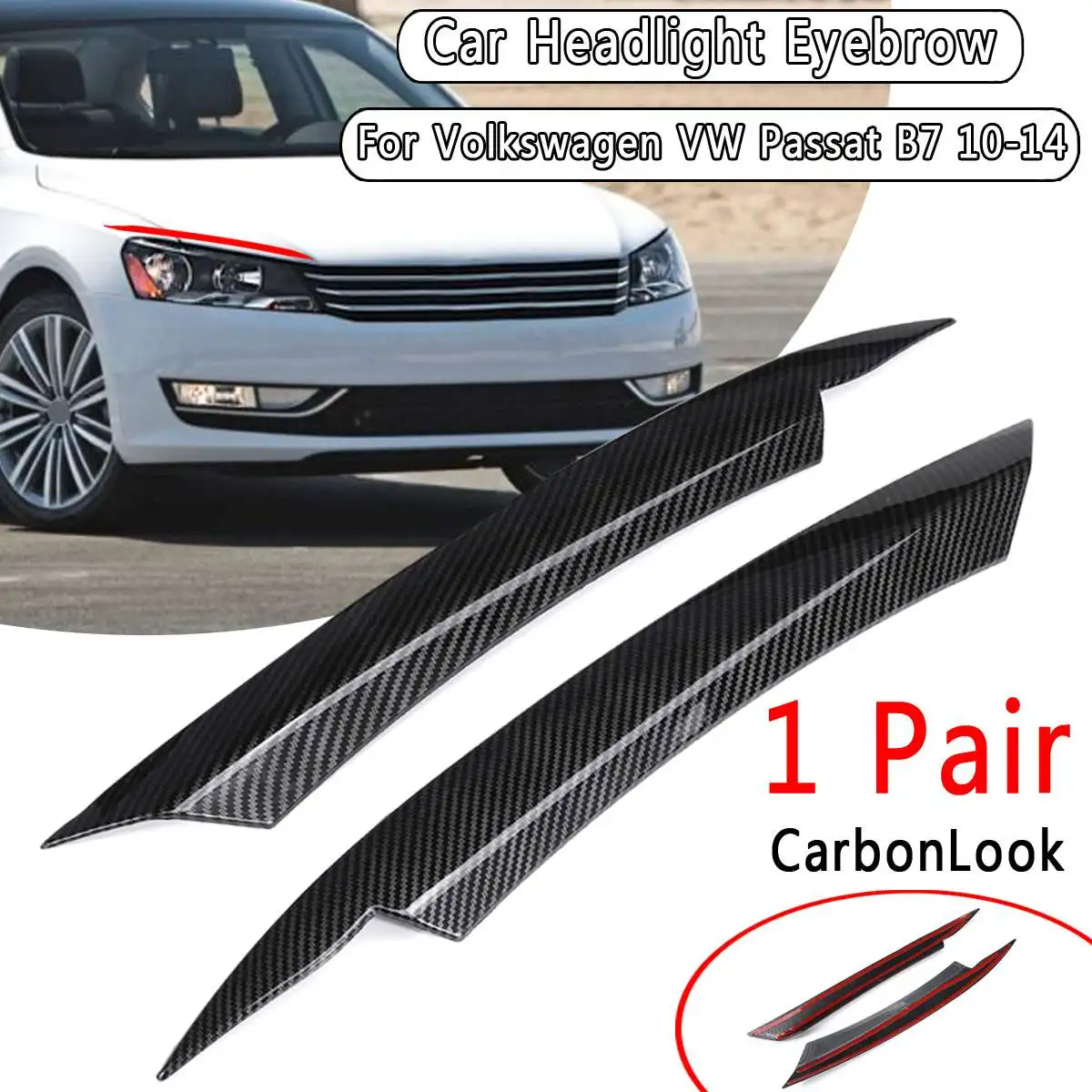 Piano Black For Volkswagen for VW Passat B7 2010-2015 Car Headlight Head Lamp Light Eyelid Eyebrow Stickers Cover Trim Accessori