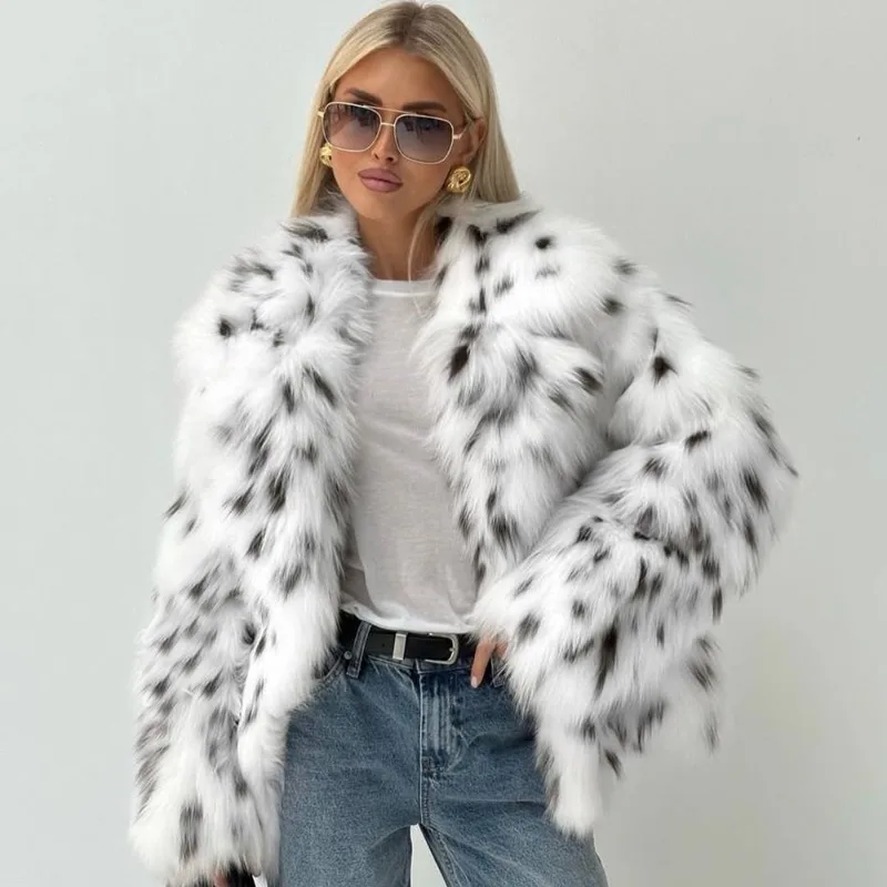 Tuularose Winter Leopard Print Faux Fur Women Plush Thickened Coats Retro High Street Fashion Loose Slim Chic Women Fur Outwear