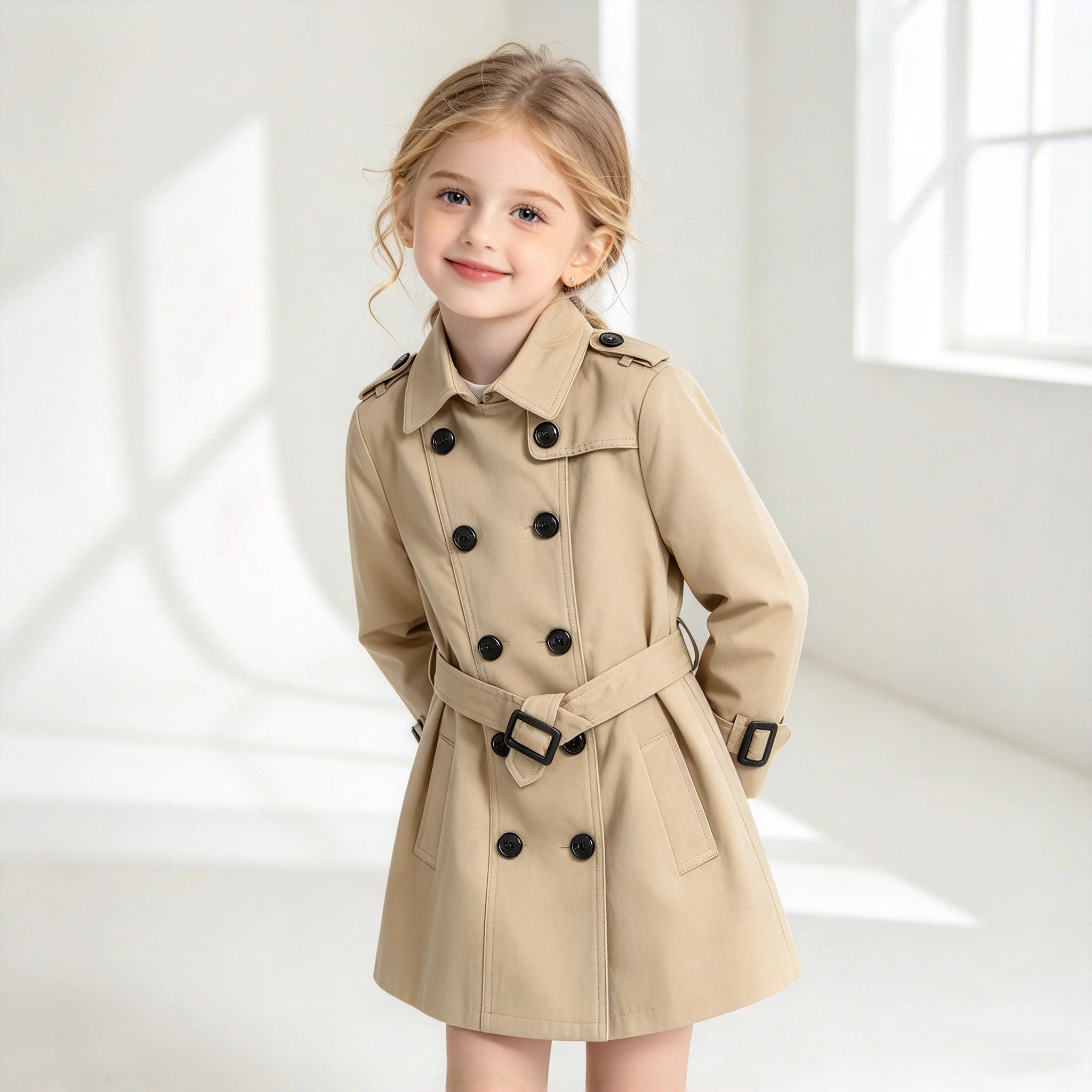 2-10 Years Teen Girls Long Trench Coats New Fashion England Style Windbreaker Jacket For Girls Spring Autumn Children's Clothing