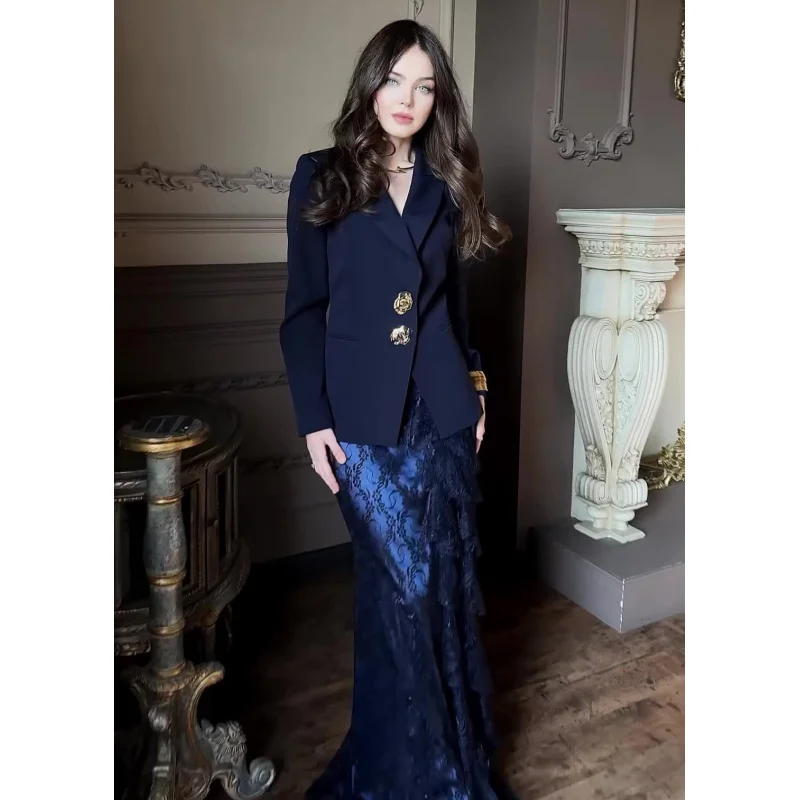 Fotografia 6: Coleção Primavera 2026: Conjunto de Saia e Blazer Feminino Elegante de Manga Longa com Cintura Marcada - Moda Executiva de Alta Qualidade