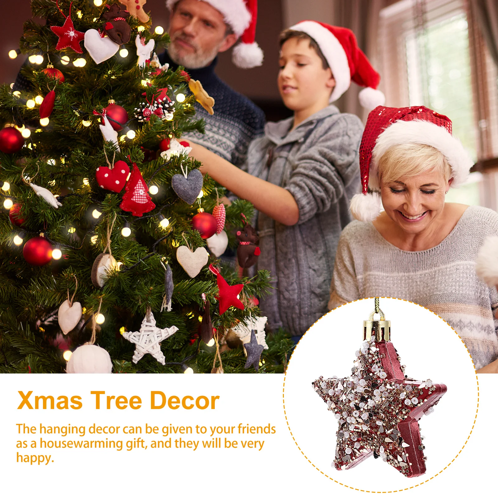 

4Pcs Christmas Tree Star Hanging Ornaments Exquisite Xmas Pendant Decoration Party Supplies Xmas Tree Hanging Decor