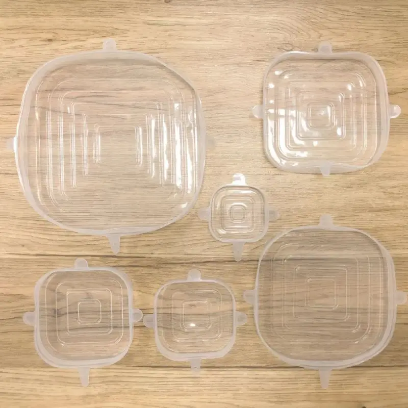 Square Silicone Fresh-keeping Cover Clear Plastic Wrap Plate Fruit Vegetable Refrigerator Food Preservation Set  Multidimension