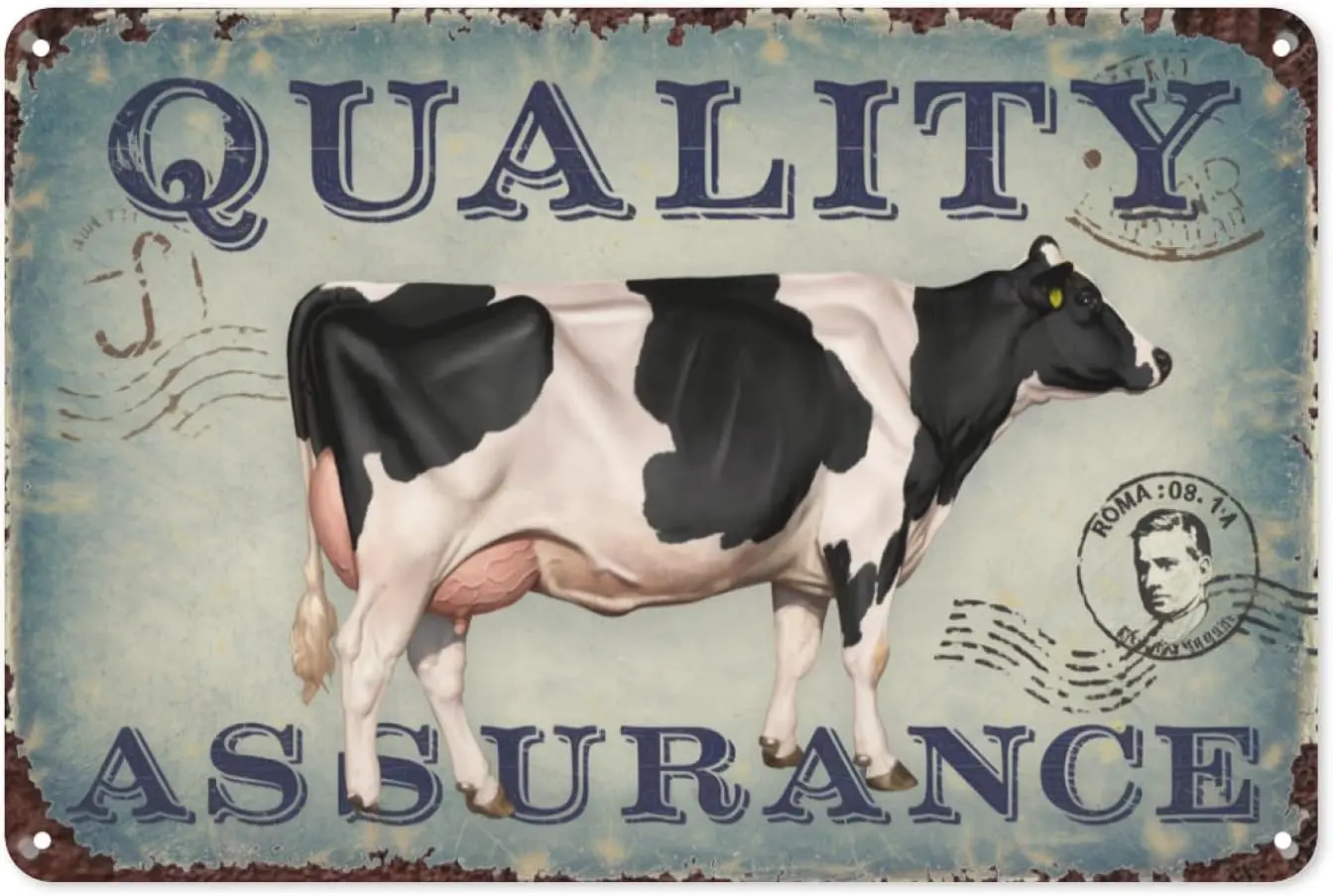 Postcard Farm Milk Cow Black White Retro Tin Sign, 8X12 Inch Vintage Metal Wall Decor for Farmhouse, Kitchen, or Country Th sign