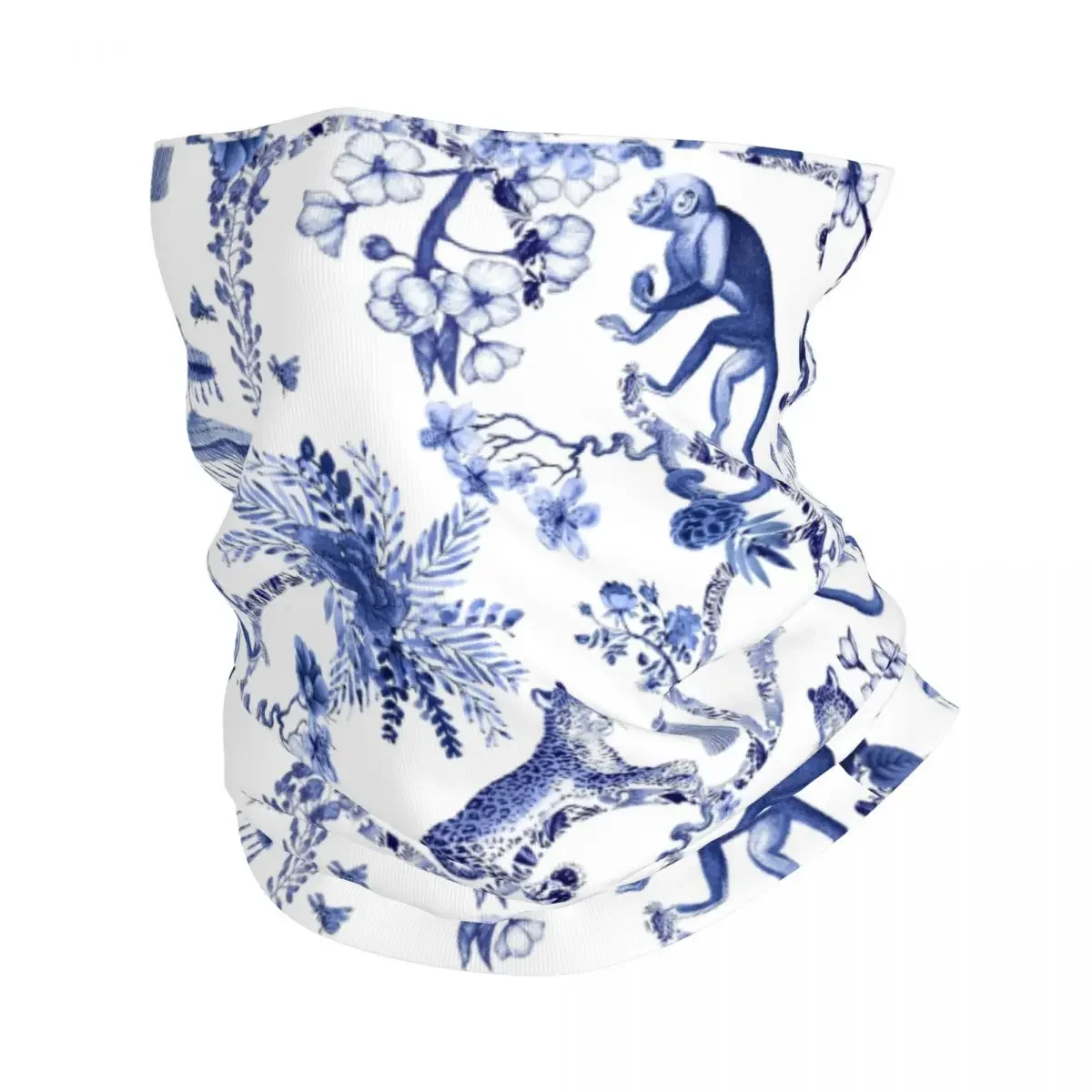 Playful Menagerie Blue And White Chinoiseire Pattern Neck Gaiter UV Face Shield Winter Porcelain Bandana Scarf for Cycling